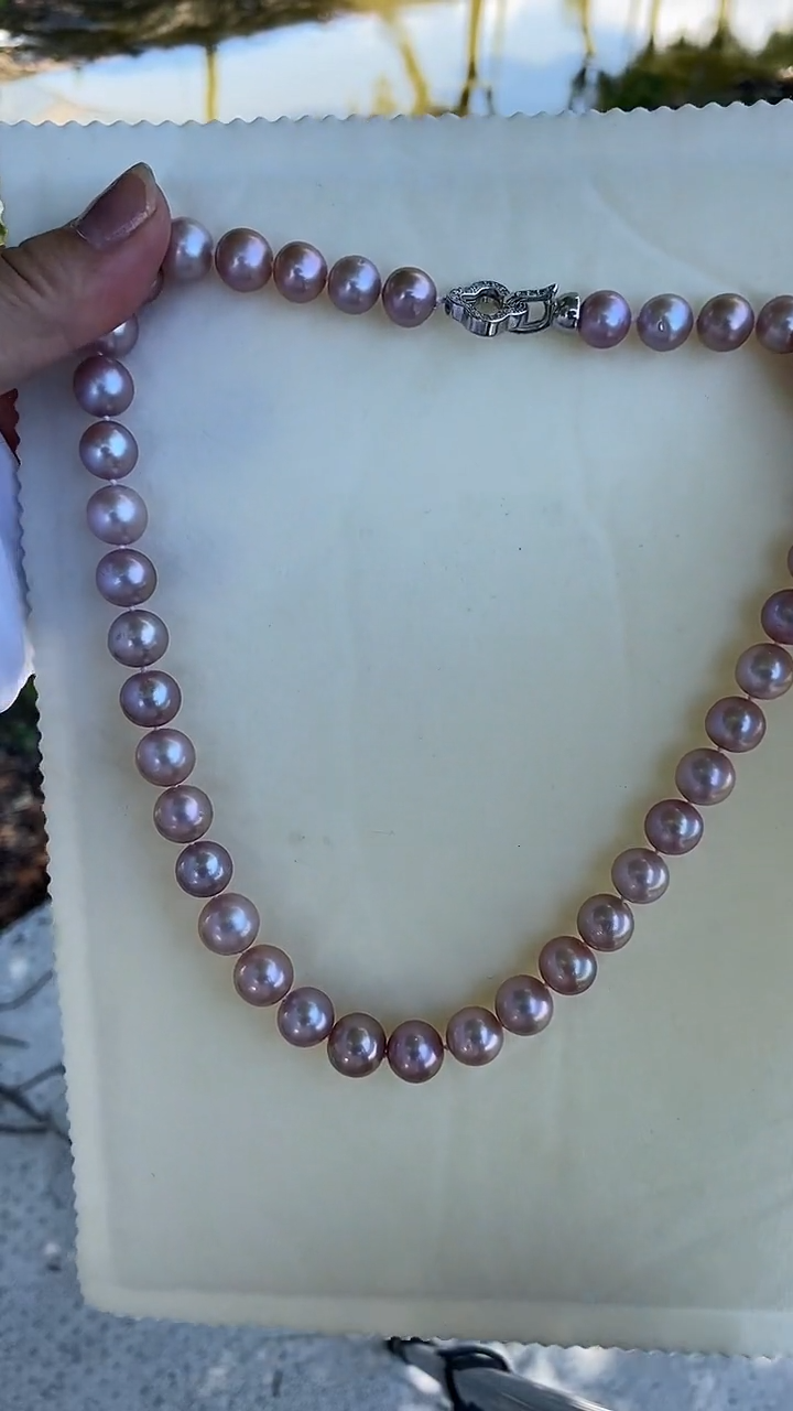 淡水珍珠银S925镶嵌项链10-12mm紫珠项链