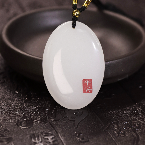 天然新疆玉石椭圆平安无事牌玉吊坠金丝玉挂件年货简约情侣Y676