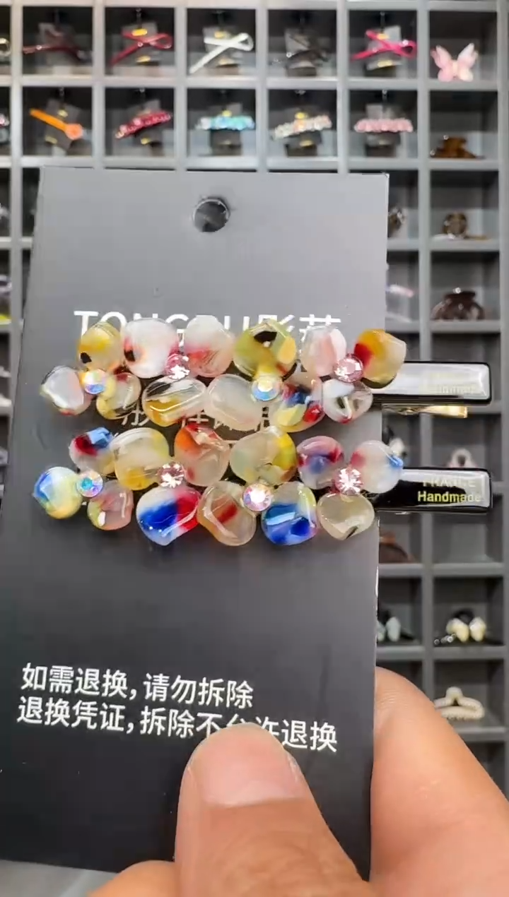 非金属醋酸韩国醋酸品牌发饰6.3cm四瓣花鸭嘴边夹一对花色