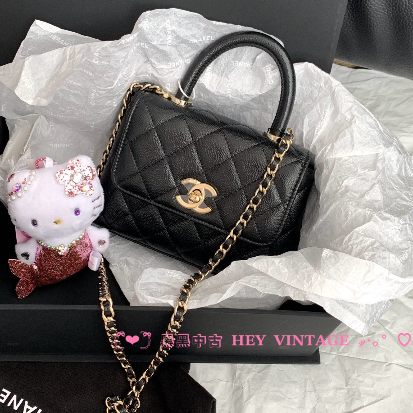 99新 Chanel/香奈儿 24期黑金cocohandlenano包 14cm 16205448