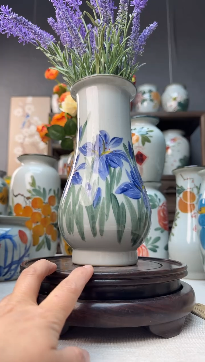 【闪购商品】瓶景德镇手绘陶瓷花瓶底部无孔高23口8左右