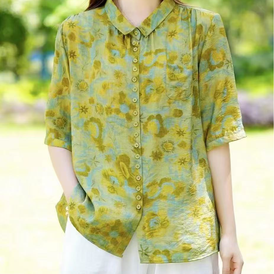 一品麻-流光天气麻短袖上衣6229