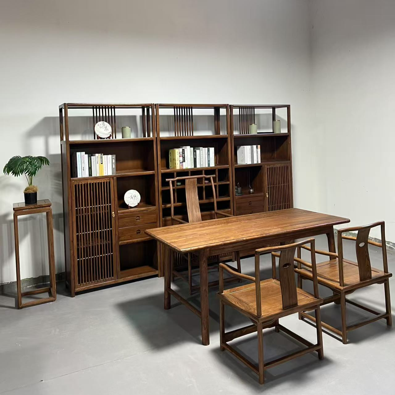 榆木新中式北欧简约架多宝格自然纹理榫卯结构多功能客厅书房