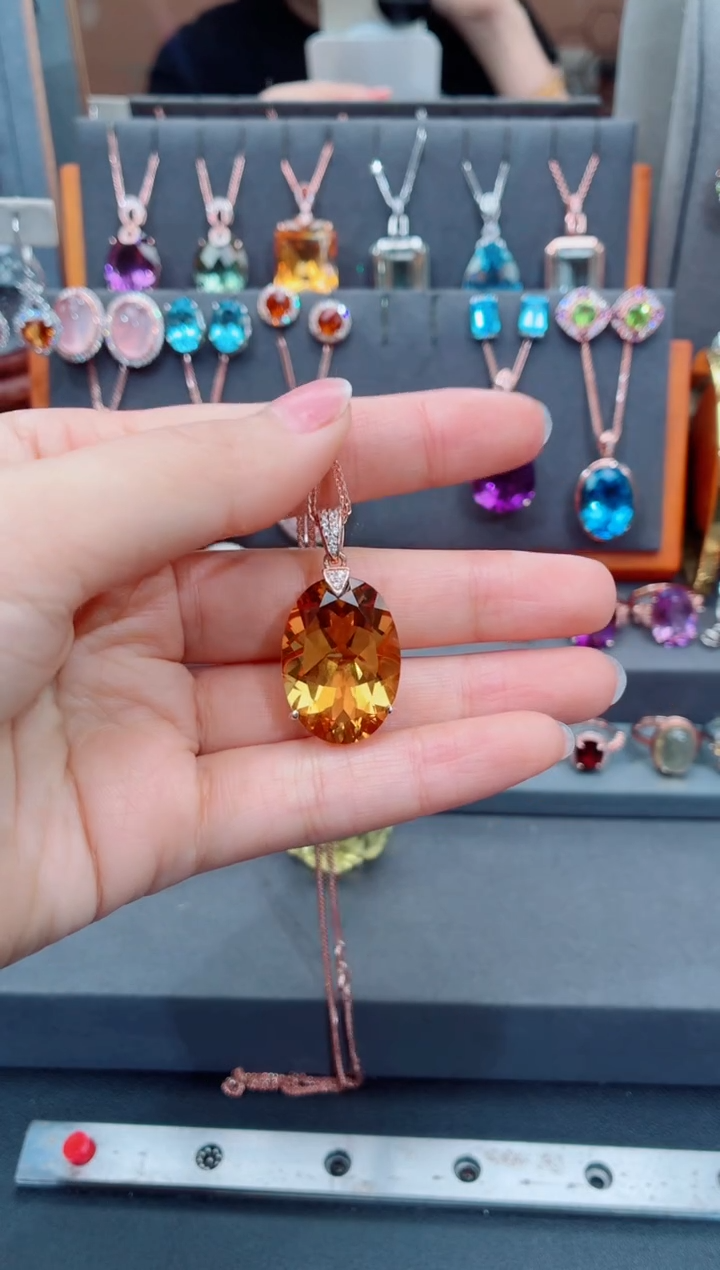 吊坠(赠链)银S925镶嵌黄晶黄晶吊坠