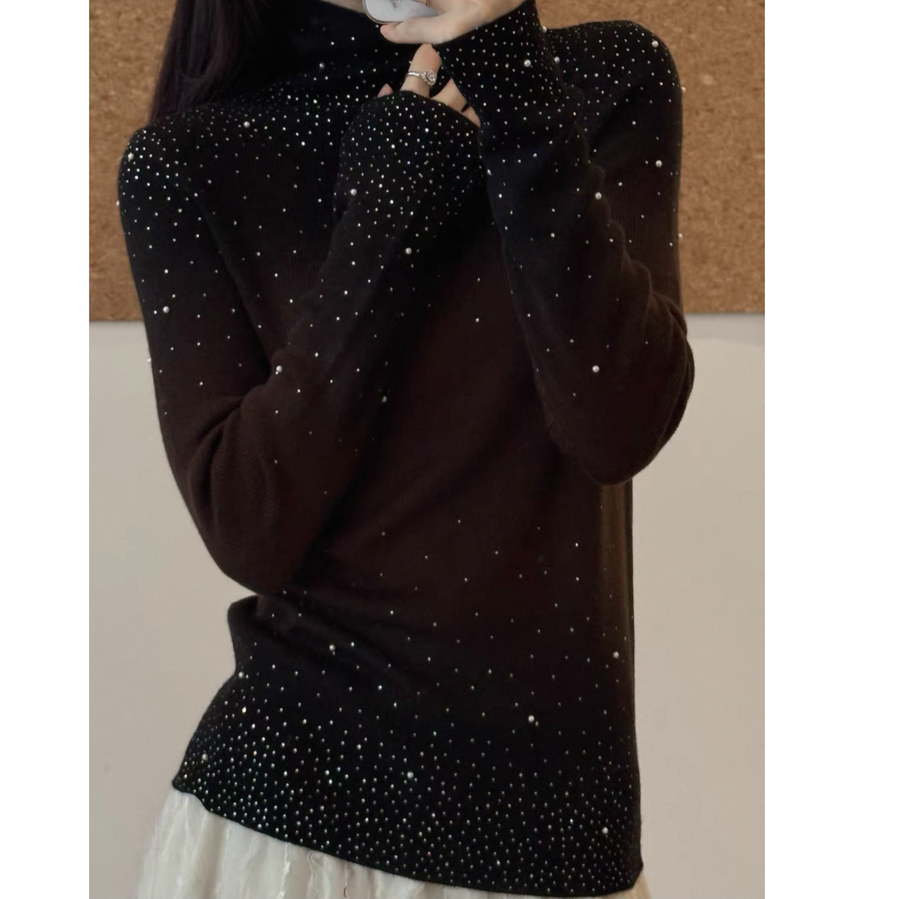 2025秋冬季渐变高领女羊毛针织衫女打底衫精仿打底渐变带钻