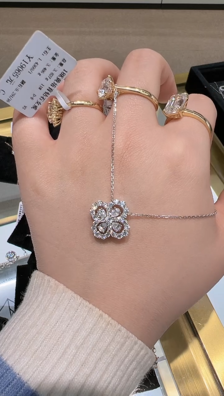 【闪购商品】实验室培育钻石颈饰18K金镶嵌水滴围镶项链