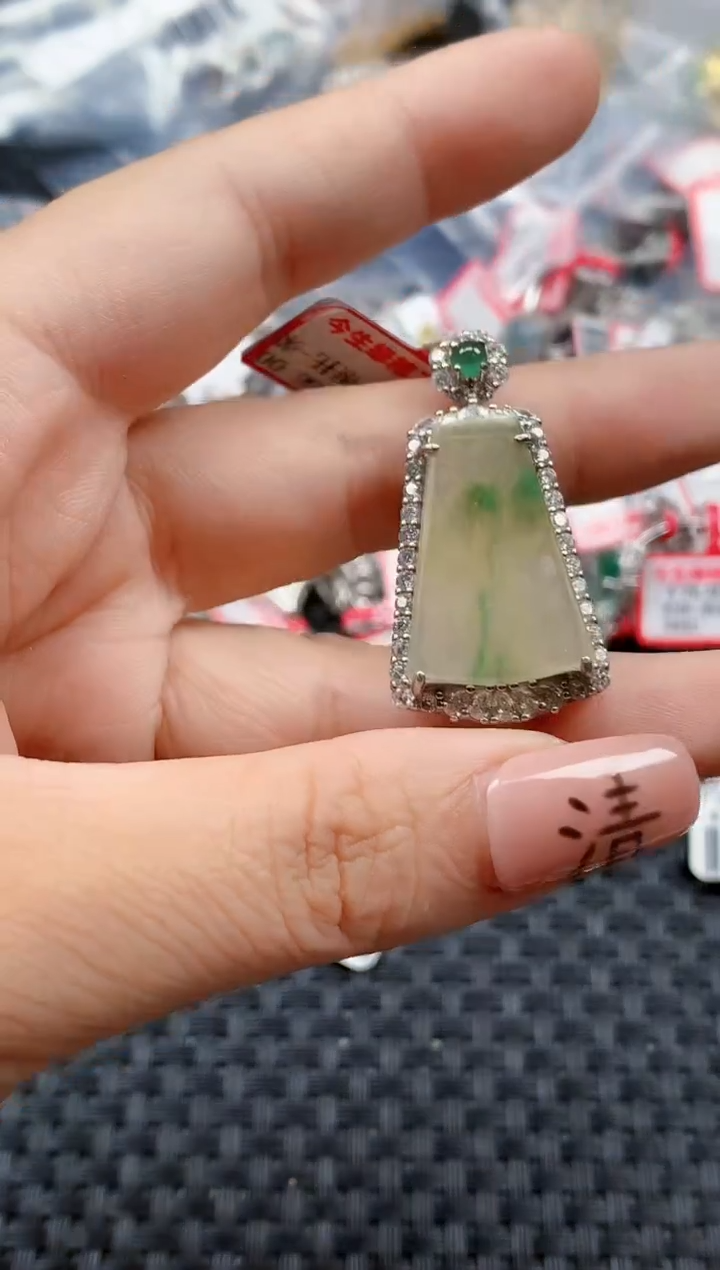 银S925镶嵌戒指翡翠天然A货缅甸翡翠