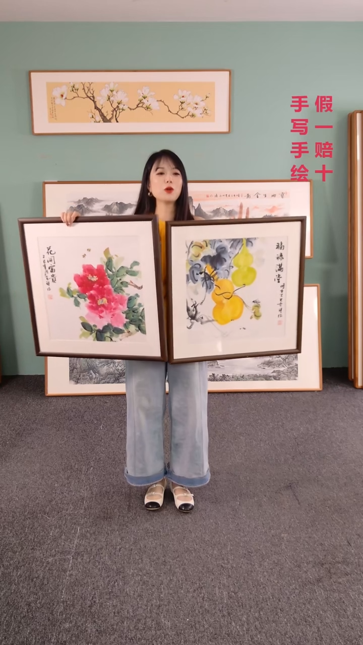 国画花鸟一对60*60孙吉祥随机发货