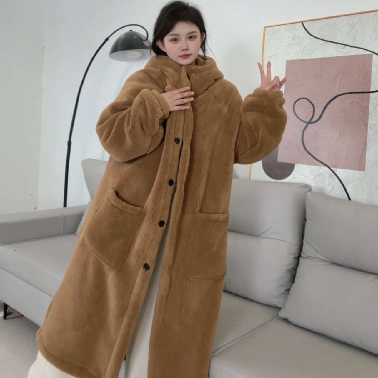 冬季加厚款可爱小熊睡衣睡袍家居服可外穿加厚加绒双层绒毛