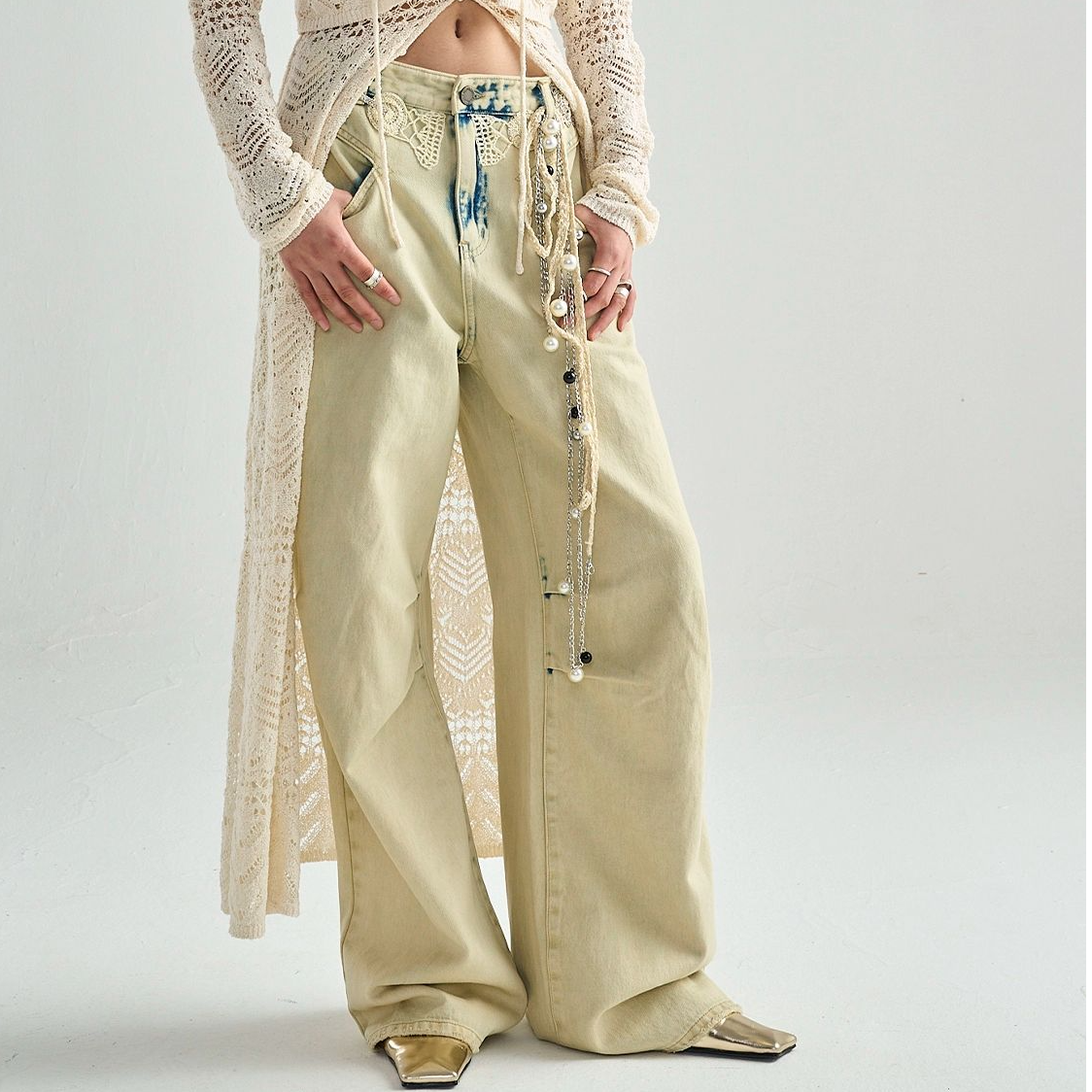 Shelle Artiste“干杯吧”纯手工勾花套色怀旧结构进口面料牛仔裤