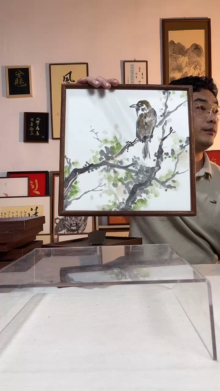 书法实木榫卯 文创书画手绘原创摆台挂件35*35cm