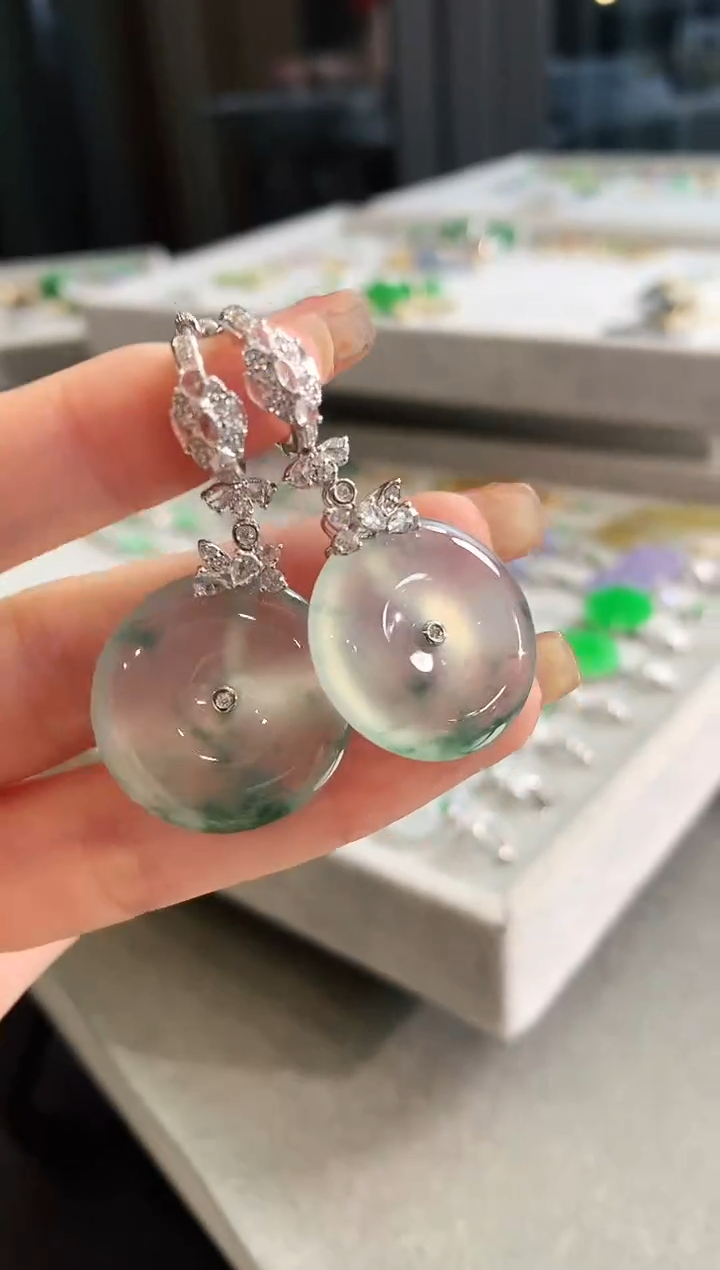 【闪购商品】翡翠耳饰18K金镶嵌耳饰