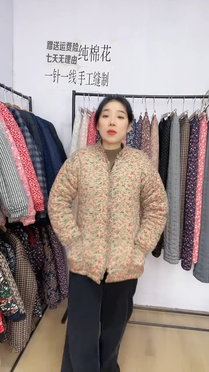 限量福利手工棉花棉袄女冬季加厚带口袋90-115斤穿