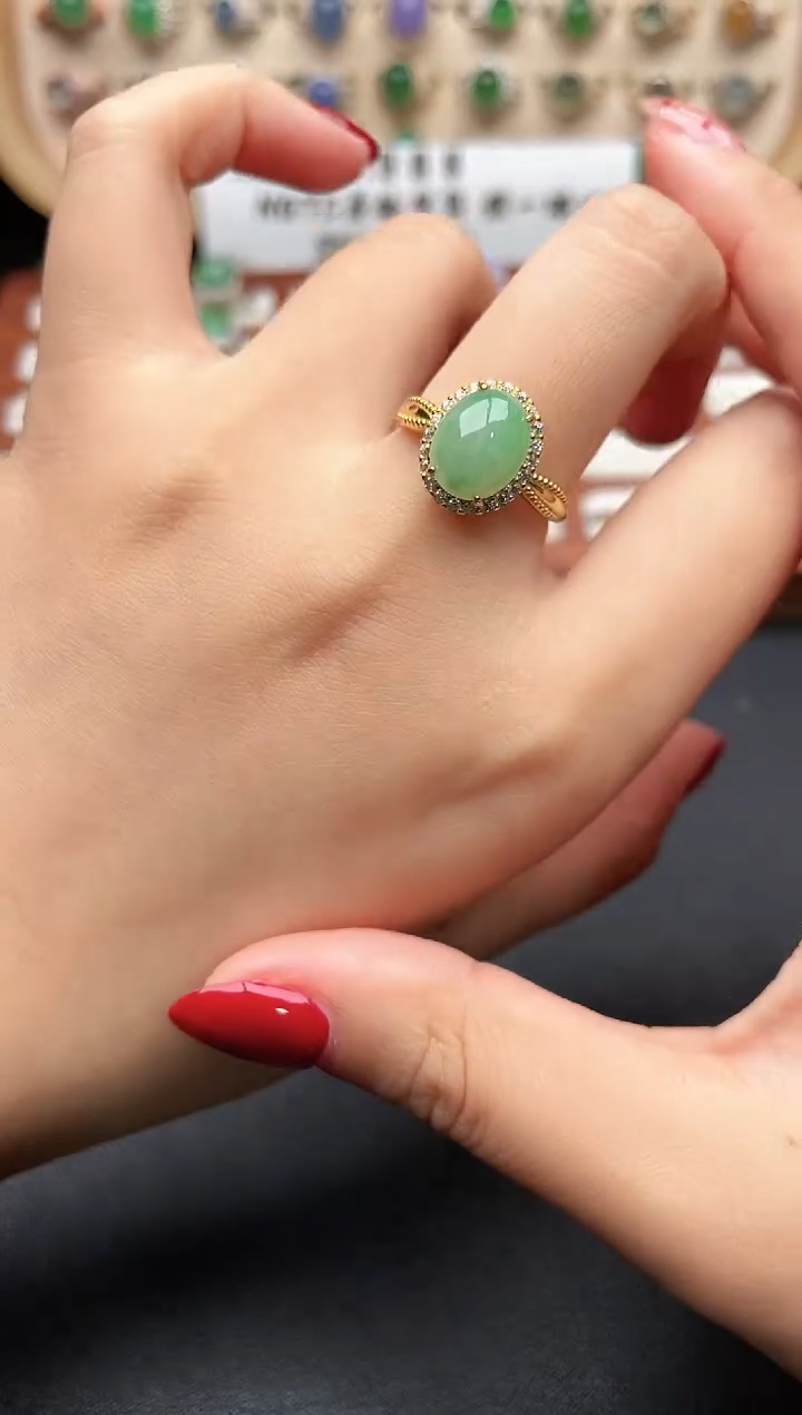 银S925镶嵌戒指翡翠一物一证一礼盒