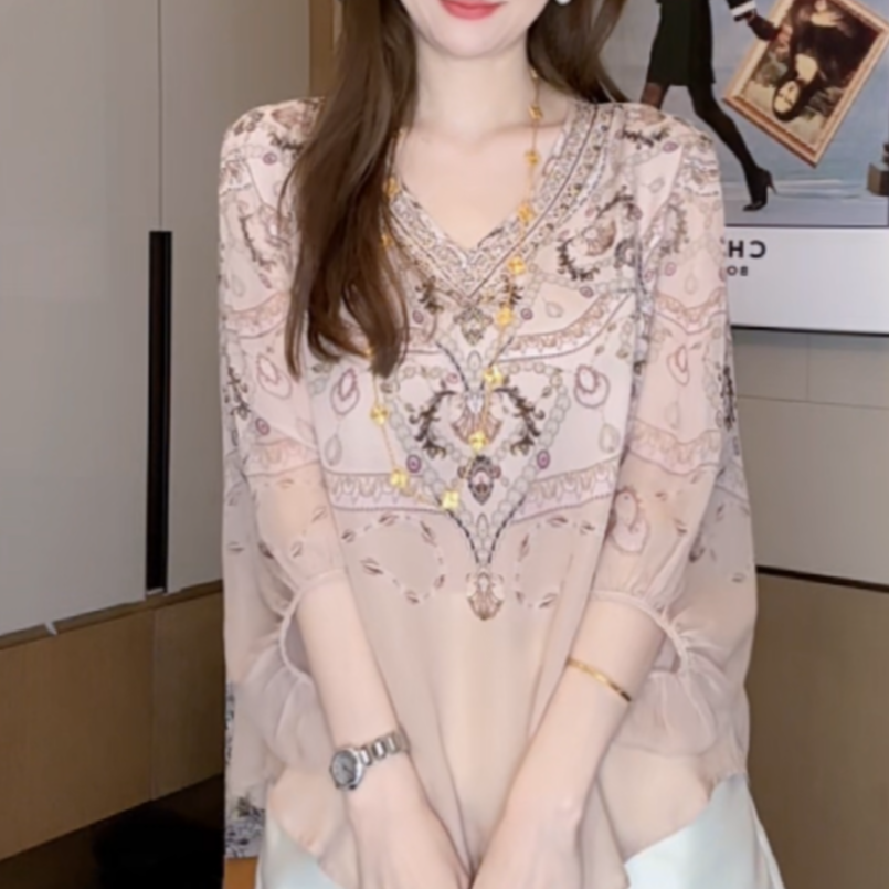 【丝芙玉禄】（F887）100%真丝双绉创意气质重工拼接桑蚕丝真丝上衣