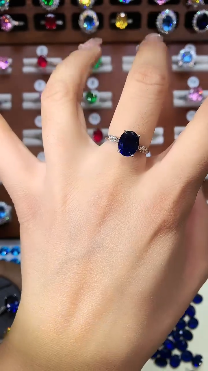 戒指蓝宝石银S925镶嵌810白