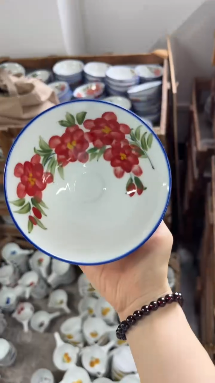 瓷片景德镇高温釉中彩-斗笠碗