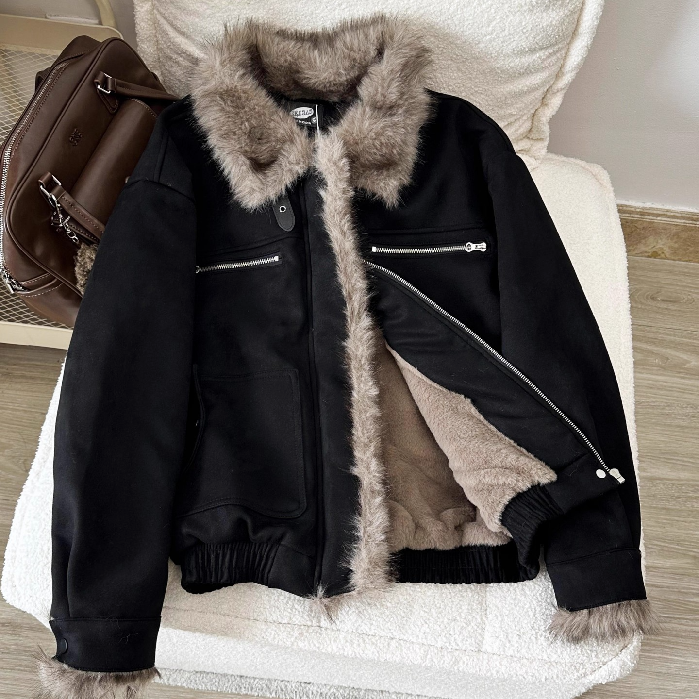 800G仿兔毛美式复古毛领座山雕加厚棉衣男女冬季保暖棉服外套潮