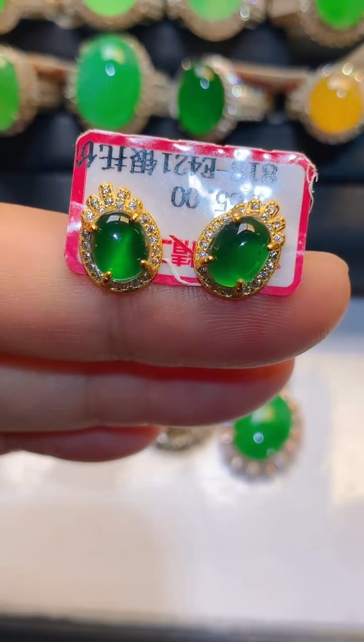 翡翠银S925镶嵌耳饰天然
