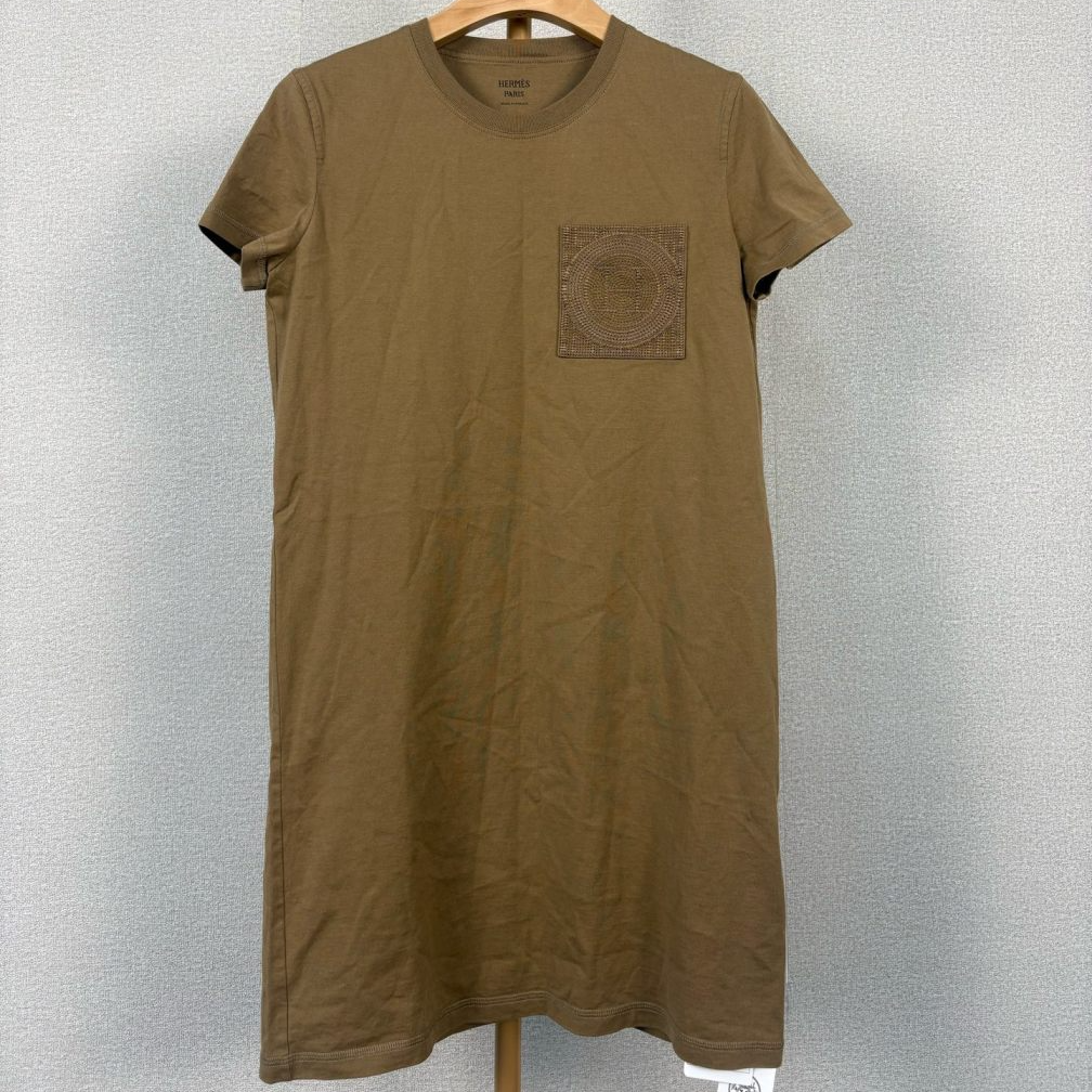 未使用 Hermes/爱马仕 Hermes 刺绣口袋连衣裙 橄榄色34