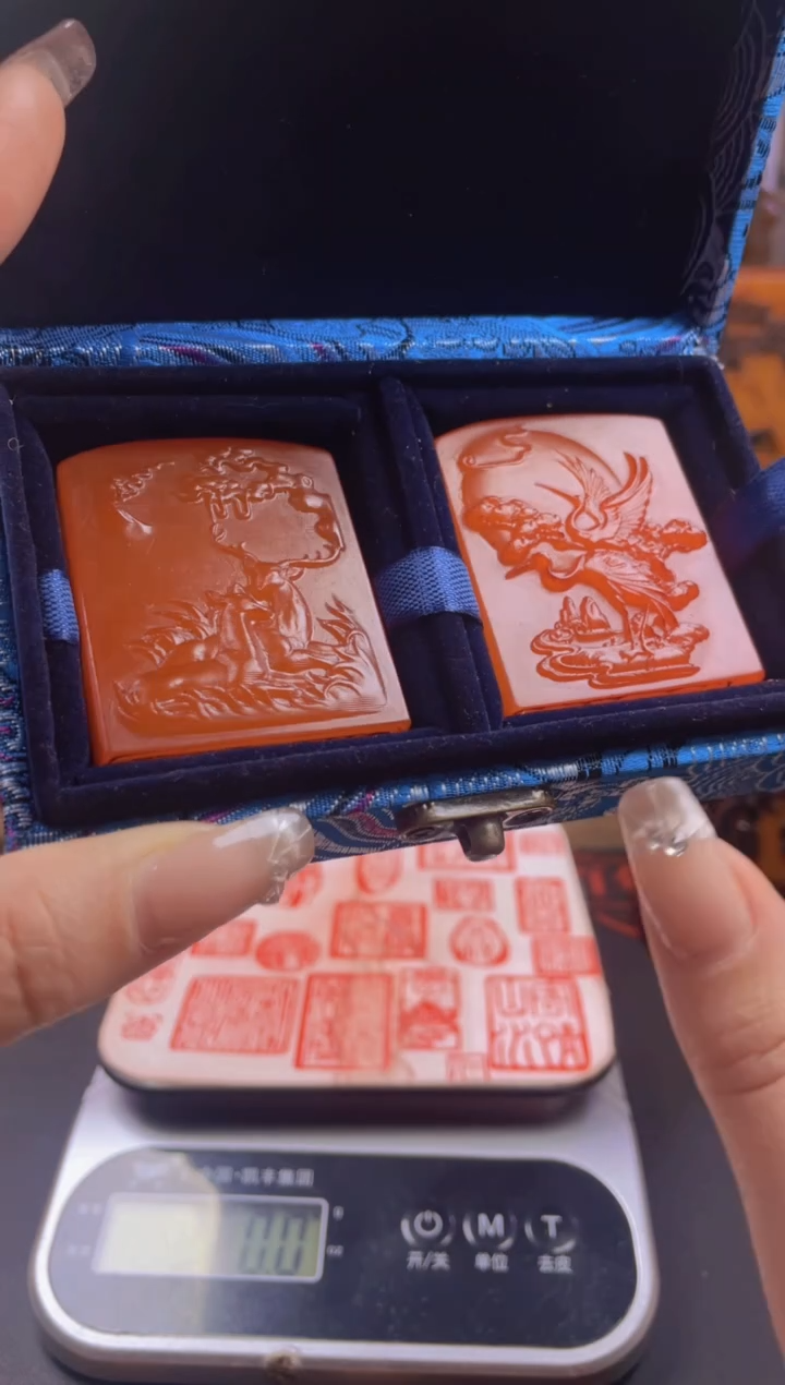 【闪购商品】寿山石印石红田鹿鹤对牌