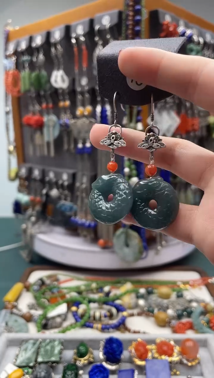 【闪购商品】翡翠耳饰银S925镶嵌饰品