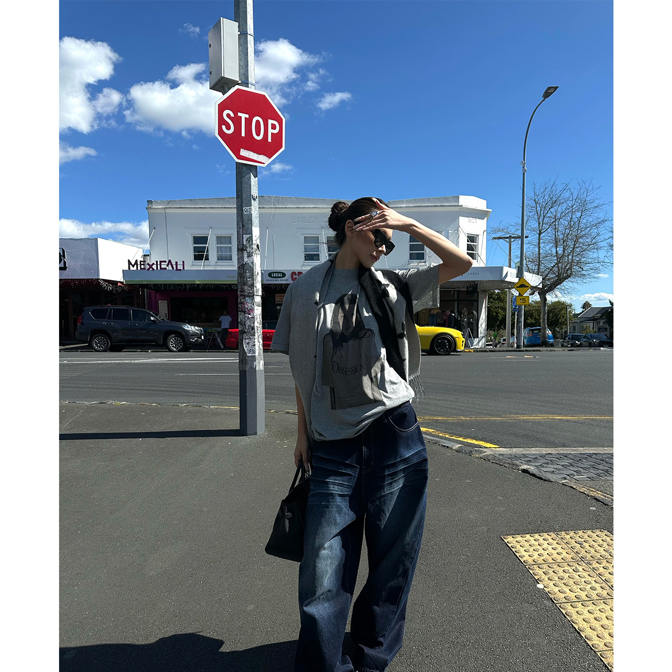 0122stepll 蓝调档案 深蓝色牛仔裤女复古宽松显瘦低腰直筒阔腿裤