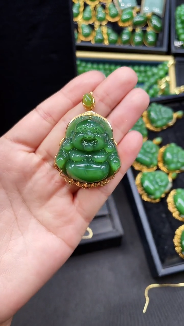 【闪购商品】和田玉吊坠18K金镶嵌38MM多样性发一