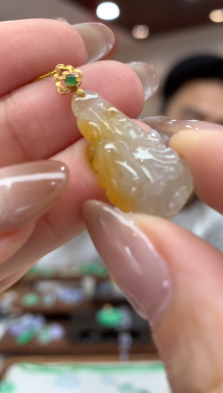 【闪购商品】翡翠18K金镶嵌吊坠(不含链)白菜