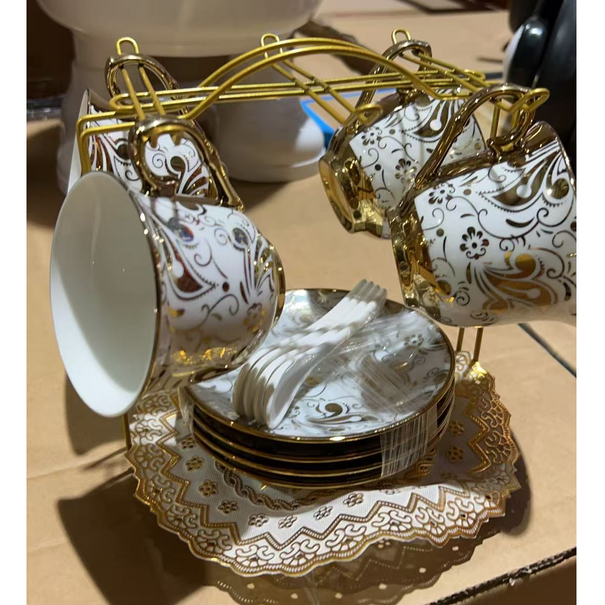 家用高级镀金边欧式创意家用茶具陶瓷马克杯英式咖啡杯碟架套装