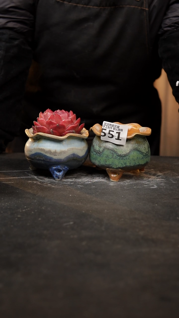 【闪购商品】瓷片551泥泥手工花盆口7-8高7-8