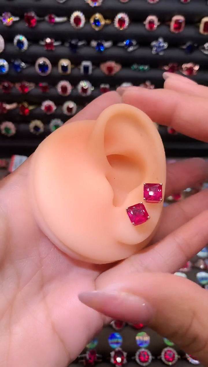 【闪购商品】红宝石耳饰银S925镶嵌7玫瑰金