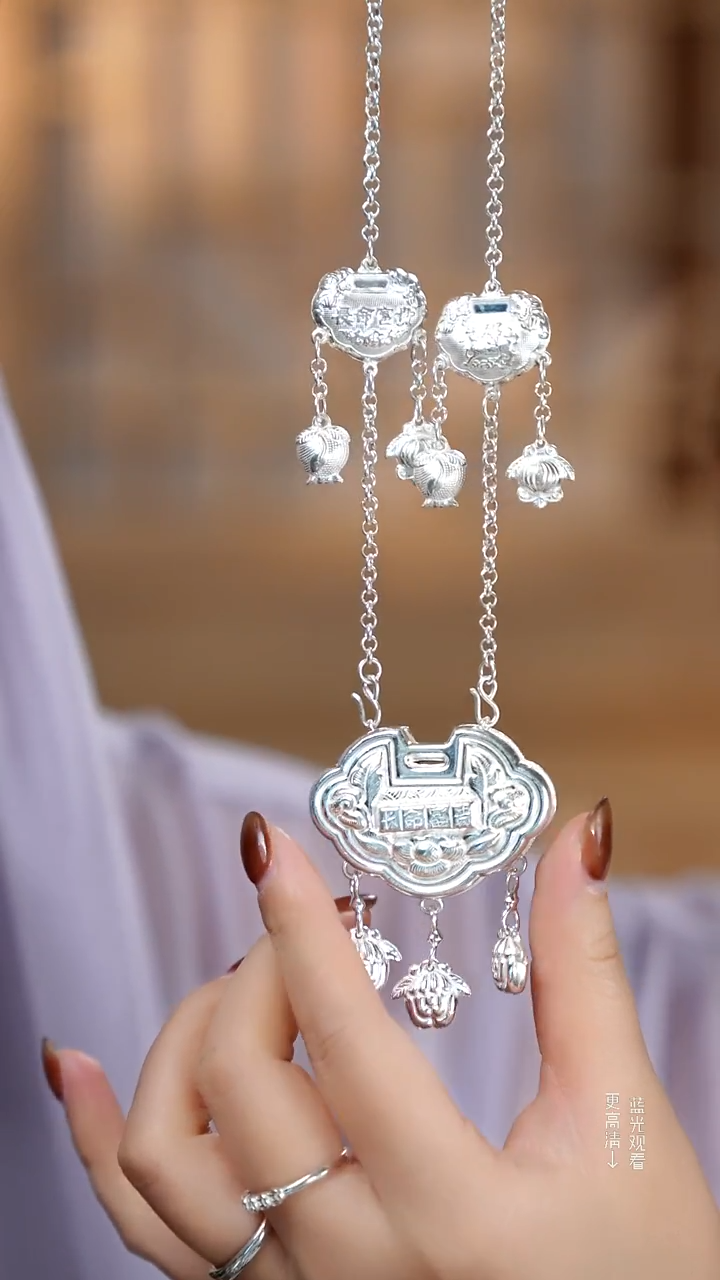 珐琅足银麒麟宝宝套装锁41.4