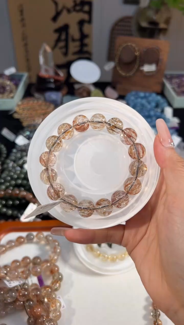 水晶手串未镶嵌黑金超七手串13+