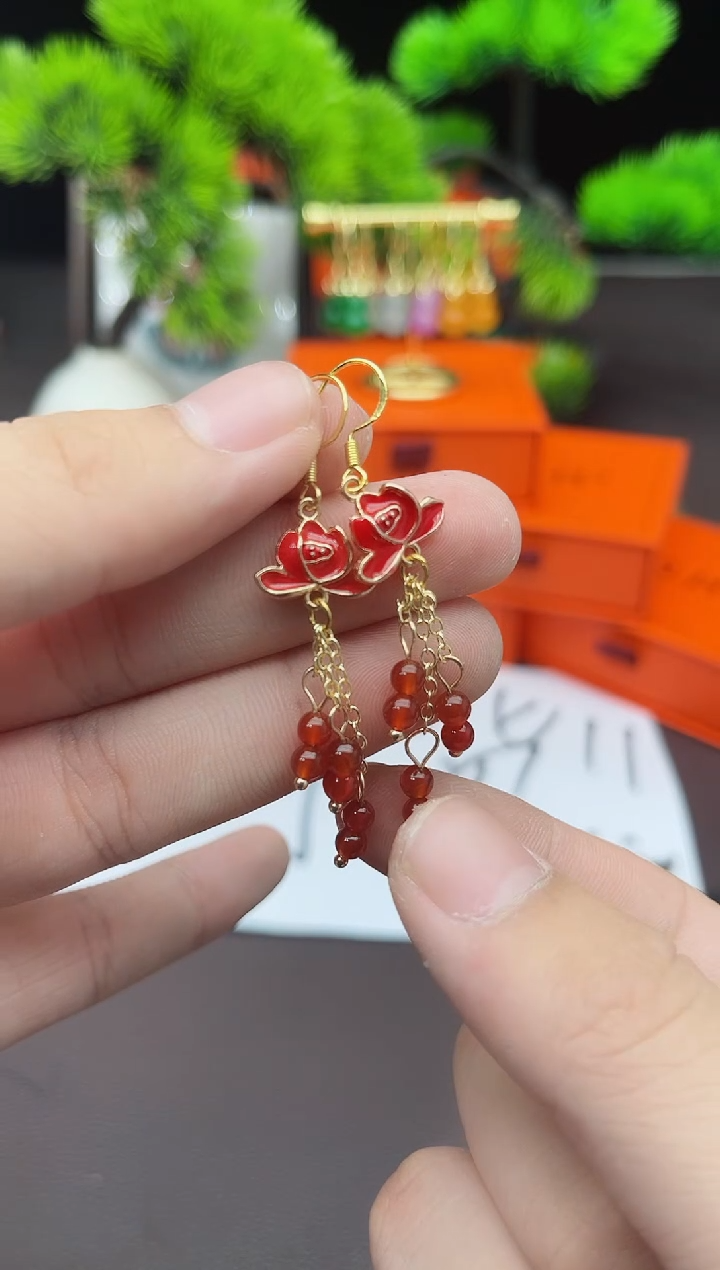 【闪购商品】南红玛瑙耳饰银S925镶嵌705000