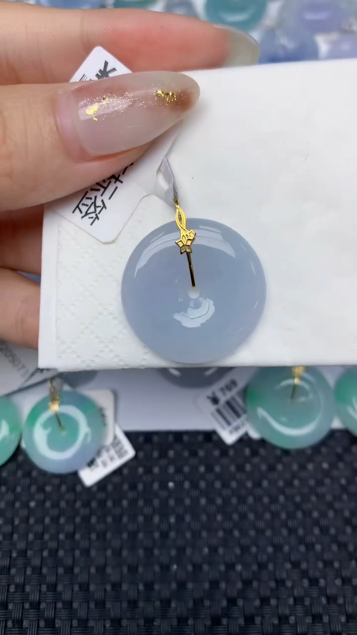 颈饰18K金镶嵌翡翠天然缅甸翡翠a货百元以上9元证书费自理