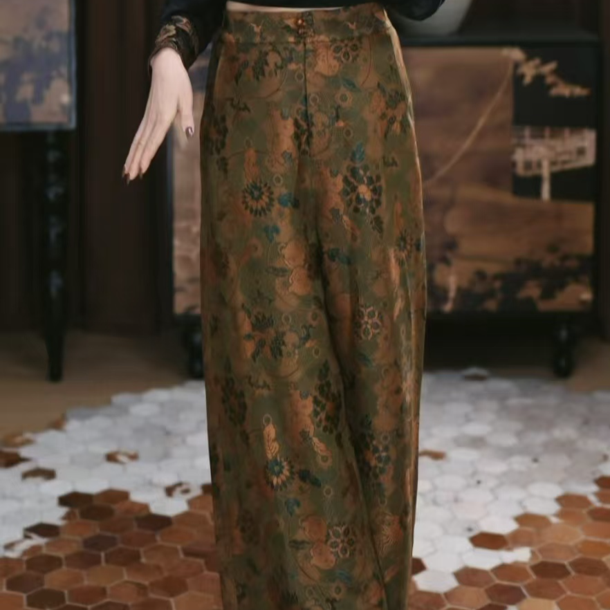 【朔光】宋锦时尚松紧腰显瘦国风百搭宽松复古休闲中式设计师裤子