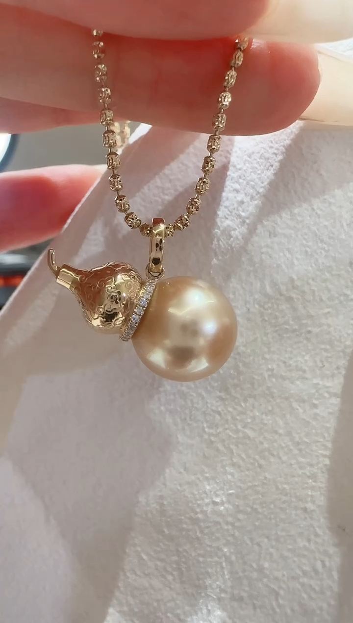 18K金镶嵌海水珍珠单吊坠葫芦金珠吊坠不含链