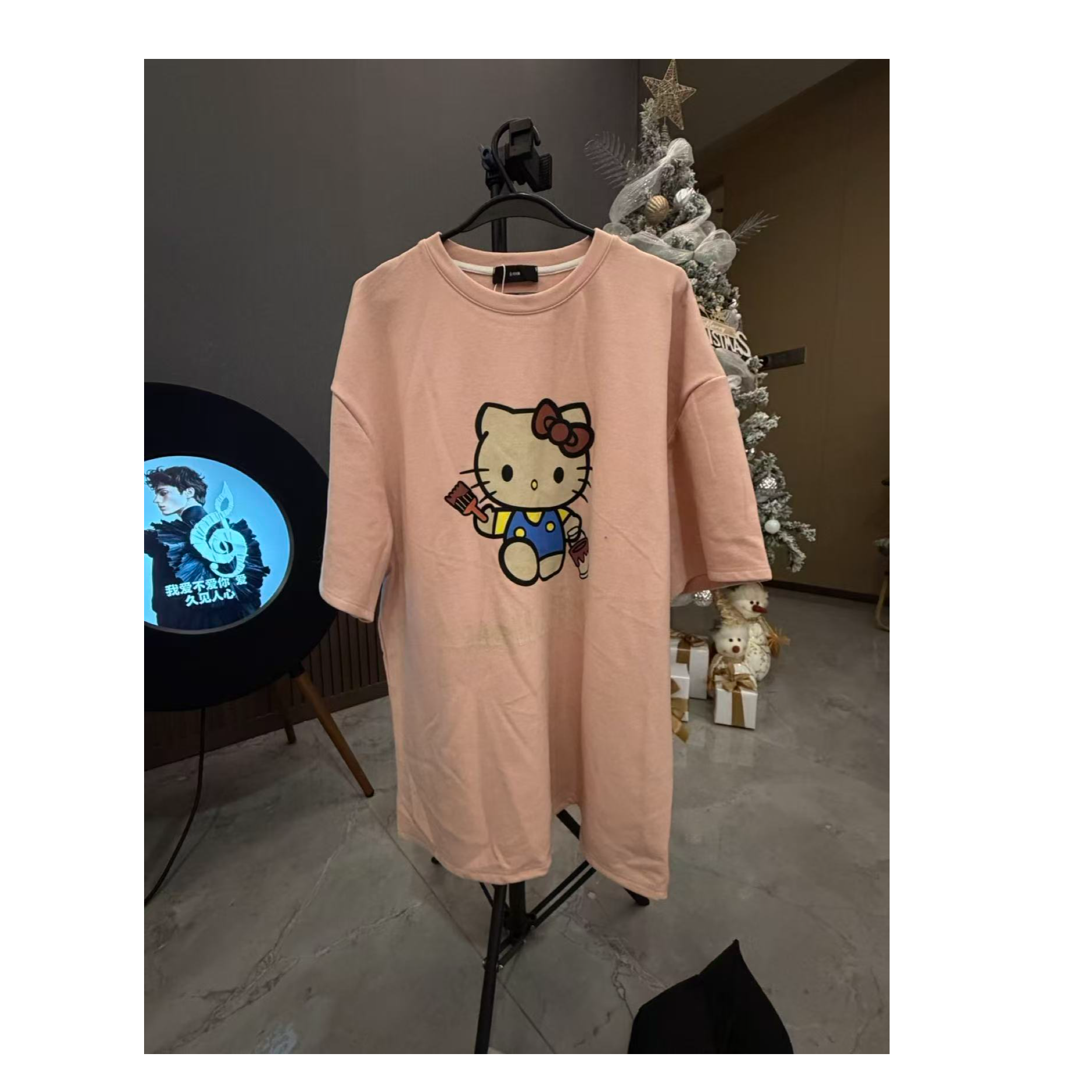 Dami原版KT猫印花大版韩版宽松卡通短袖圆领慵懒风