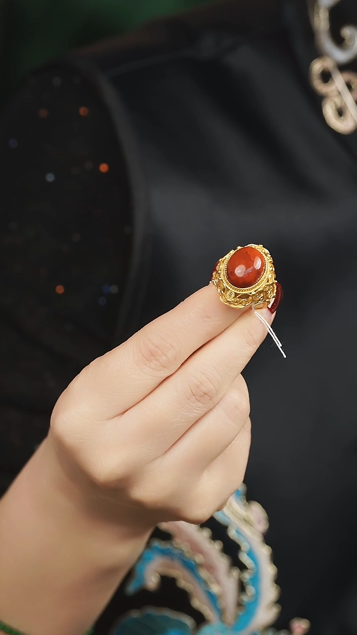 【闪购商品】南红玛瑙戒指银S925镶嵌南红花丝戒指