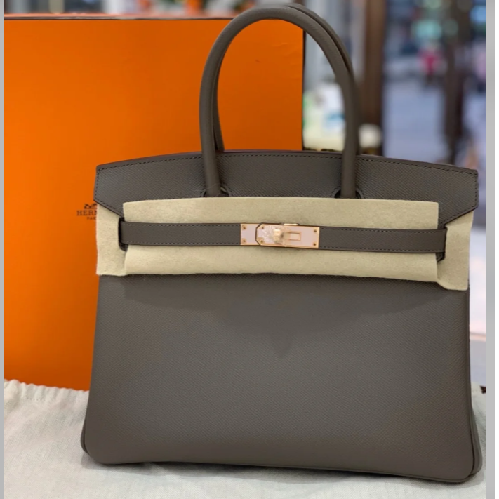 99新 Hermes/爱马仕 小花Jerry Birkin 30 锡器灰 玫瑰金扣 包
