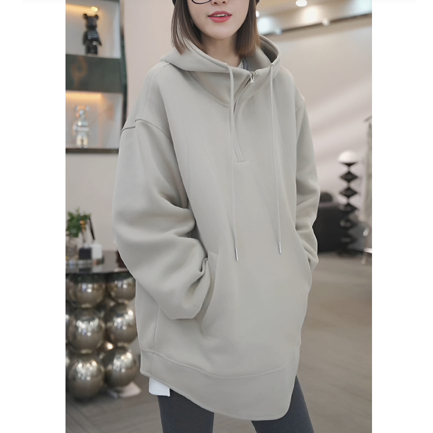 欧货2025新款慵懒风拉链套头上衣大码宽松加厚百搭连帽卫衣女秋冬
