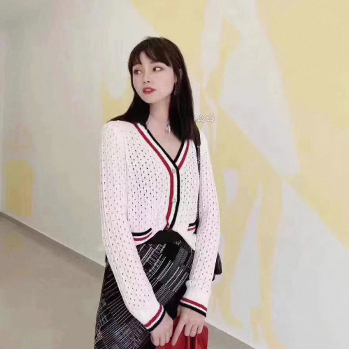 未使用 THOMBROWNE 镂空拼色针织开衫 米色/40