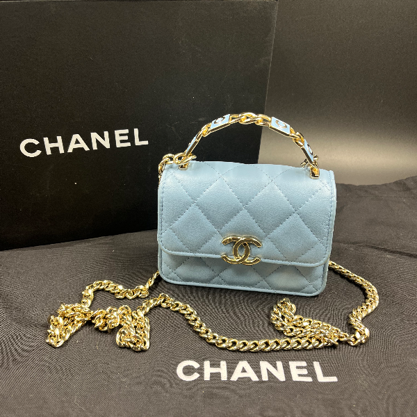 未使用 Chanel/香奈儿 德丰汇22S蓝色珐琅手柄单肩斜挎A0840