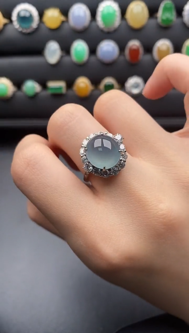 银S925镶嵌戒指翡翠一物一证一礼盒