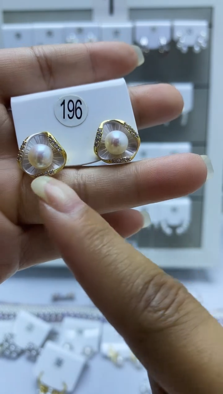 银S925镶嵌耳饰淡水珍珠196