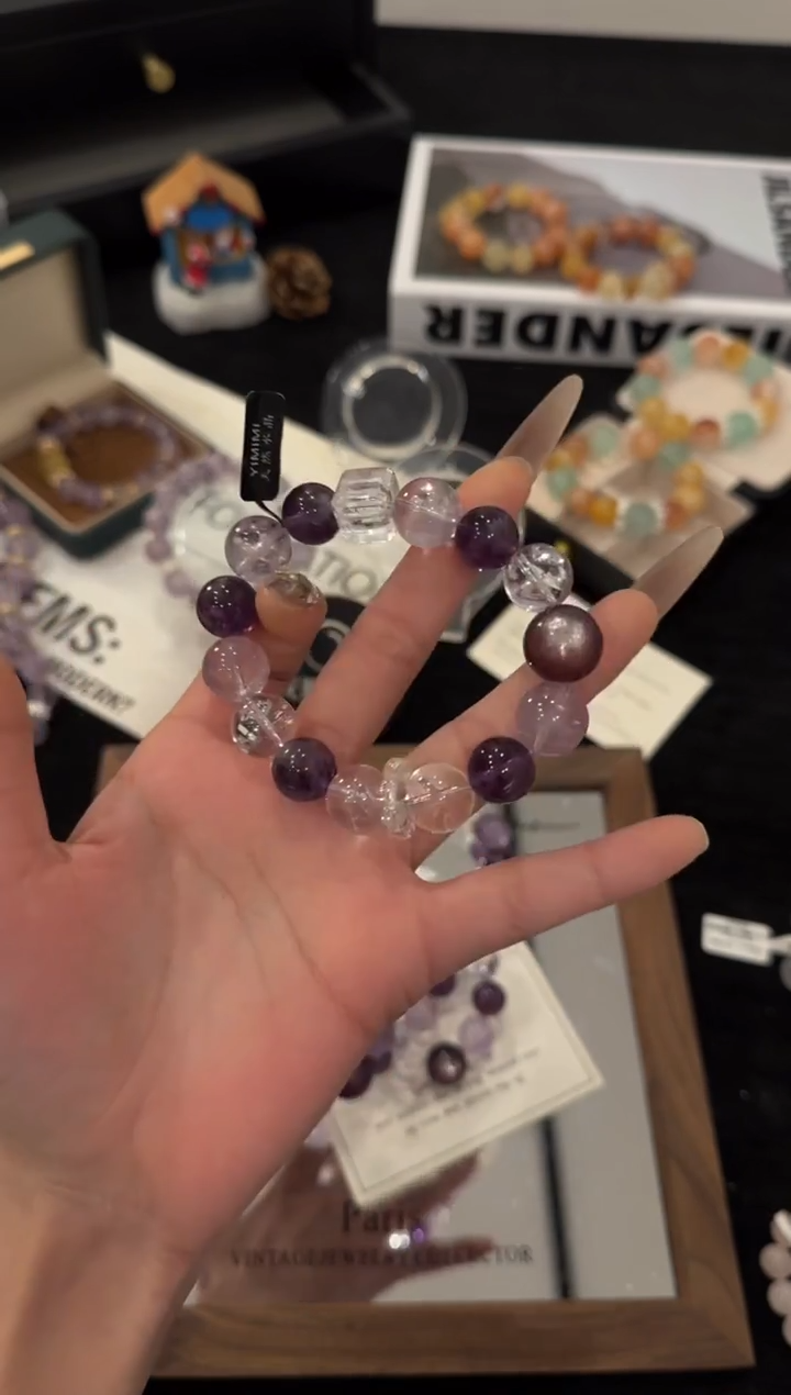 未镶嵌手链水晶紫水晶多宝x3591