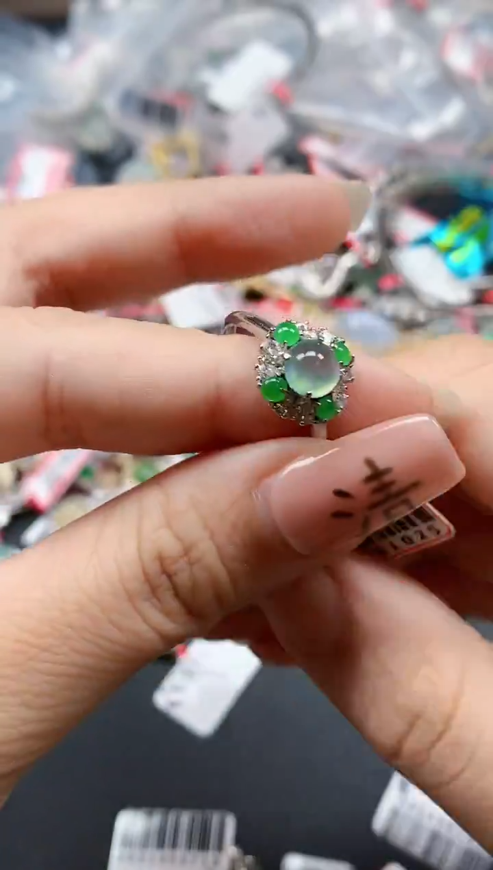 银S925镶嵌戒指翡翠天然A货缅甸翡翠