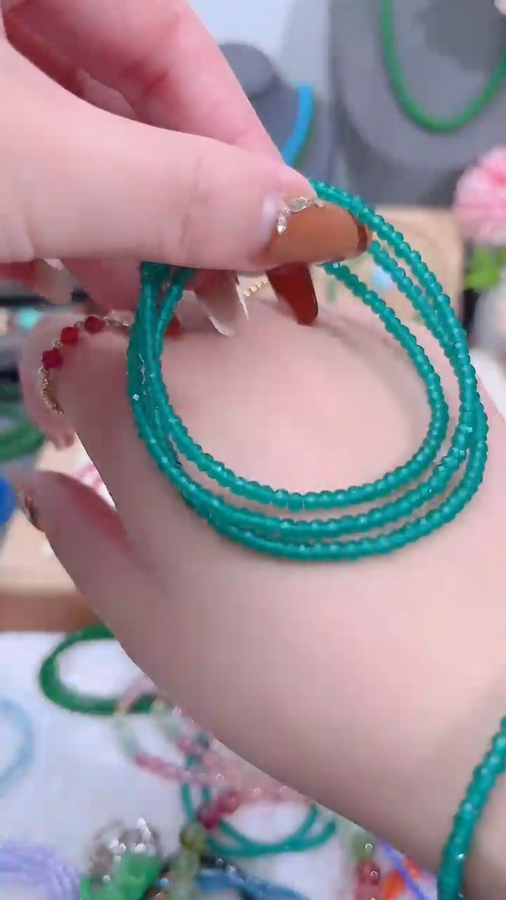 银S925镶嵌手链祖母绿三圈算盘刻99