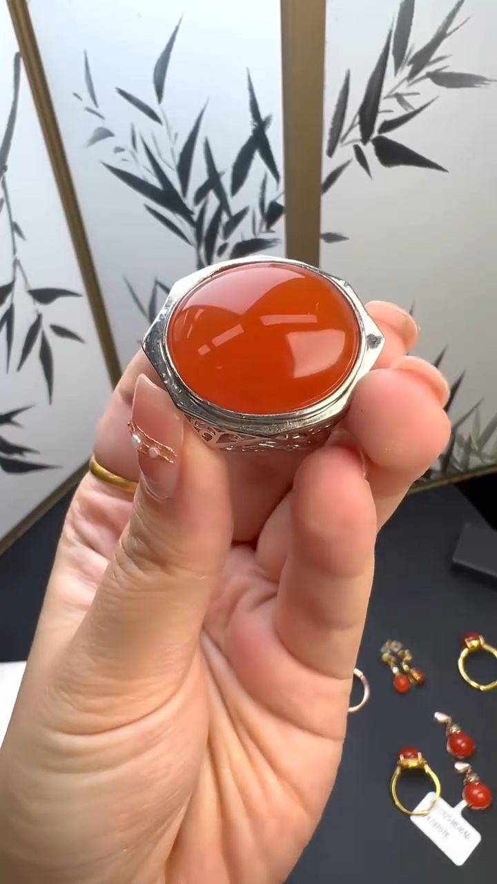 南红玛瑙银S925镶嵌戒指JJD0524041